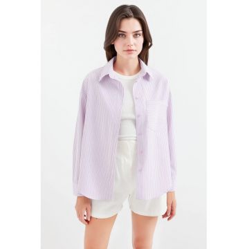 Camasa supradimensionata - HiCCUP - roz - bumbac - cu buzunar