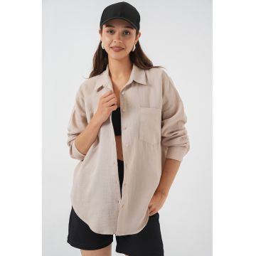 Camasa  supradimensionata - maneca lunga - bej - textil - Piatra Naturala