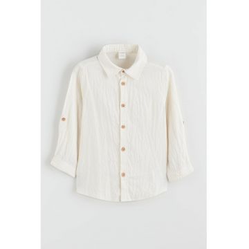 Camasa texturata de bumbac - Alb fildes