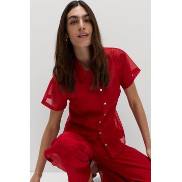 Camasa transparenta cu maneci scurte - Rosu