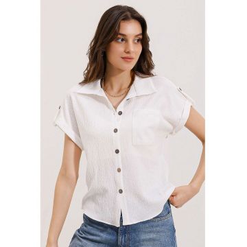 Camasa tricotata dama - HiCCUP - cu maneca scurta - jerseu - alb