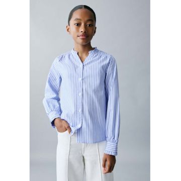 Camasa-tunica din bumbac - Alb optic/Albastru deschis