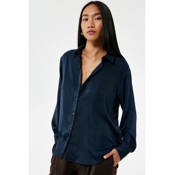 Camasa uni de satin - Bleumarin
