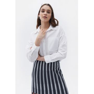 Camasa uni din amestec de bumbac cu maneci lungi Camasa uni din amestec de bumbac cu maneci lungi