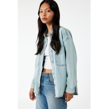 Camasa uni din denim - Albastru glaciar