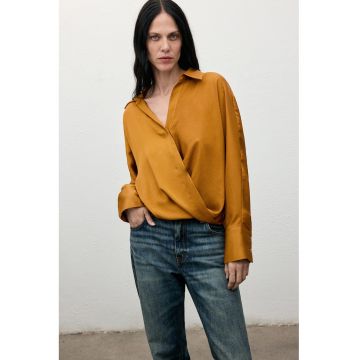 Camasa uni din satin - Maro deschis