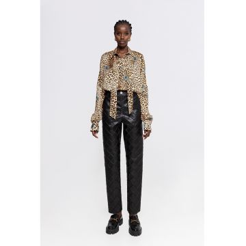 Camasa vaporoasa cu model animal print - Maro/Galben pal