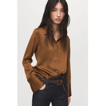 Camasa vaporoasa din satin - Maro scortisoara