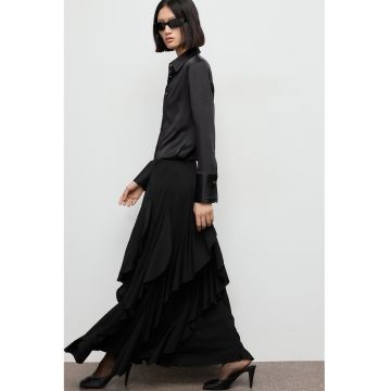 Camasa vaporoasa din satin - Negru