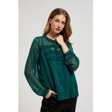 Camasa verde cu volane si legatura la decolteu - Verde inchis