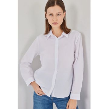 Camasi dama -  Relaxed Fit Poplin - alb - bumbac si poliester