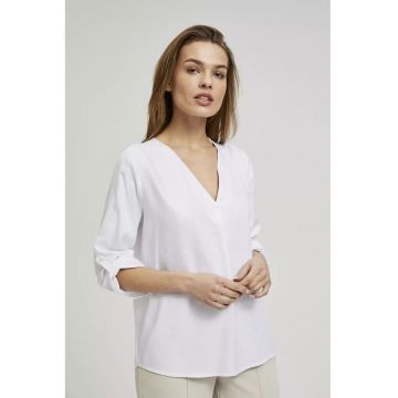 decolteu în V - mâneci suflecate - Alb murdar