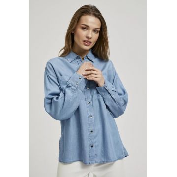 din lyocell cu guler nasturi - Albastru deschis