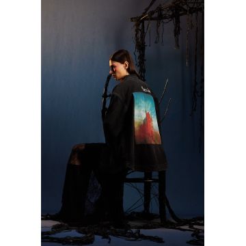 Medicine camasa jeans culoarea negru, cu guler clasic, relaxed