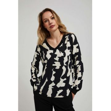 neagră imprimeu animalic - decolteu în V - Negru