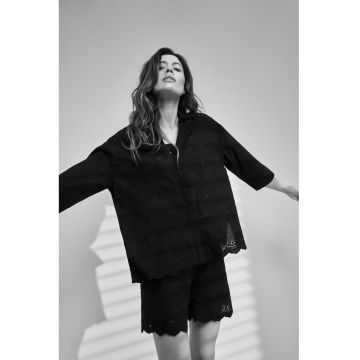 neagră oversized  bumbac - Negru