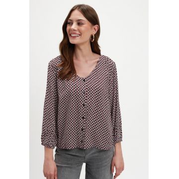 Bluza cu decolteu in V si mansete elastice - Rosu/Negru/Alb optic