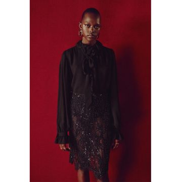 Bluza vaporoasa cu volane - Negru