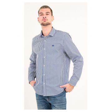 - Camasa barbat cu maneca lunga si dungi ( DARK BLUE - Material: Bumbac - Albastru