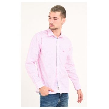 - Camasa barbat cu maneca lunga si model ( Material: Bumbac - ASH ROSE - Roz