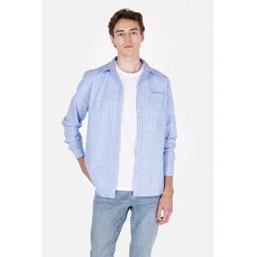 Camasa barbateasca  albastra regular fit - bumbac