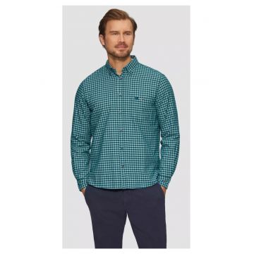 Camasa barbati cu buzunar - guler cu nasturi si imprimeu in carouri - Verde - Verde
