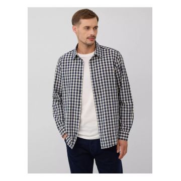 Camasa barbati - cu imprimeu in carouri si guler Kent - Albastru inchis