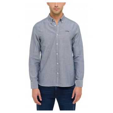 Camasa Barbati -  Edinburg - Slim Fit - Maneci Lungi - Cu Nasturi - Design Simplu - Fara Buzunare - 100% Bumbac - M INTL - Albastru