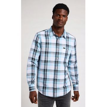 Camasa barbati  model Leesure - croiala regulata - carouri alb-albastru-negru - material in cu bumbac