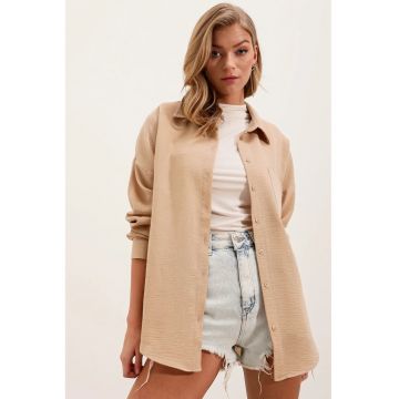 Camasa basic HiCCUP - detaliata - bej - din in