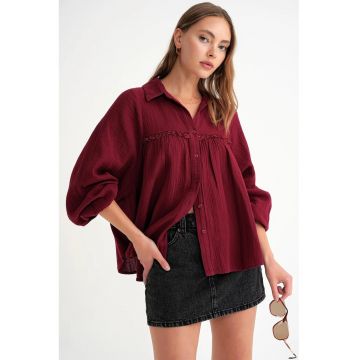 Camasa  bumbac texturat - rosu burgundia