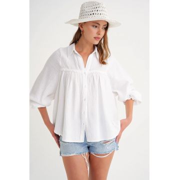 Camasa  camasa din bumbac texturat cu nasturi - alb - Alb