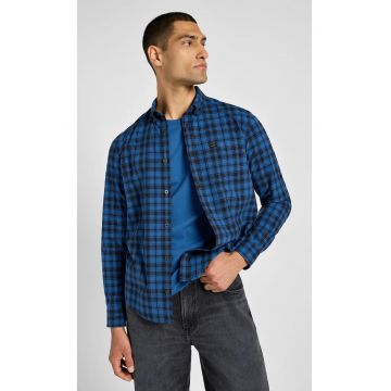 Camasa  croiala regulata - bumbac - albastru inchis cu carouri negre