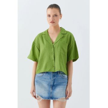 Camasa crop -  croiala lejera - verde masliniu - textil