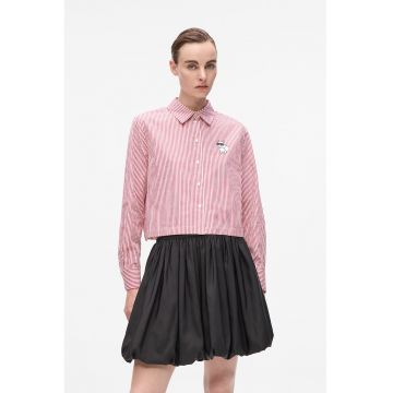 Camasa crop cu model in dungi - Alb/Rosu inchis