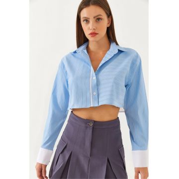 Camasa crop  dungi - albastru deschis - textil