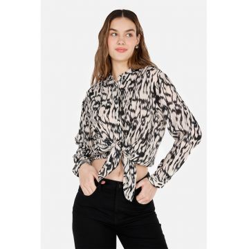 Camasa cu animal print - Negru/Bej deschis