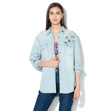 Camasa cu croiala supradimensionata si imprimeu grafic - Albastru deschis