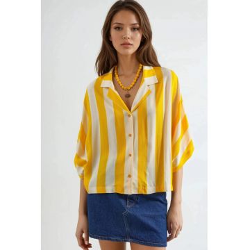 Camasa  cu dungi - galben lamaie - material textil -