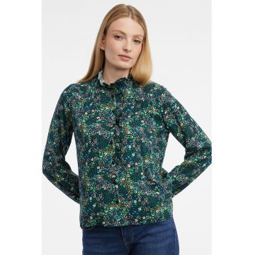 Camasa cu garnitura cu volan si maneci lungi - Verde/Negru