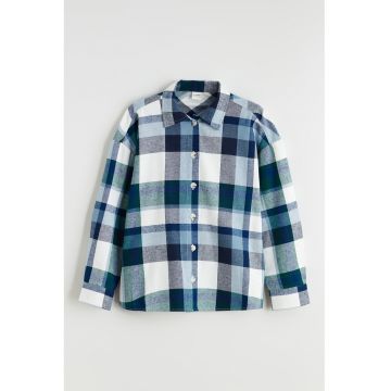 Camasa cu guler ascutit si model in carouri - Albastru prafuit/Albastru pal