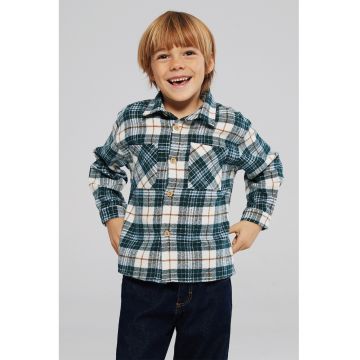 Camasa cu guler clasic si model in carouri - Alb/Maro scortisoara/Verde englez