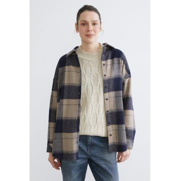 Camasa cu guler clasic si model in carouri - Bej/Bleumarin