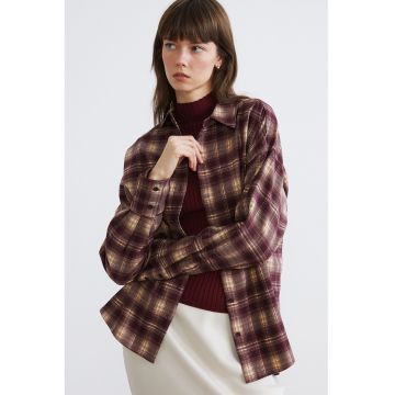 Camasa cu guler clasic si model in carouri - Bej/Violet tyrian