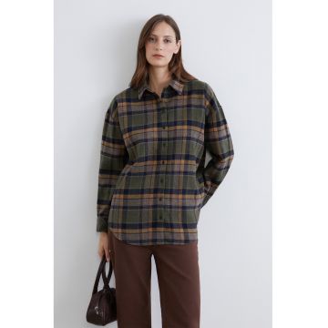 Camasa cu guler clasic si model in carouri - Verde inchis/Bleumarin