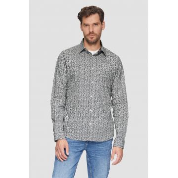 Camasa cu imprimeu si guler ascutit - Alb - Negru -