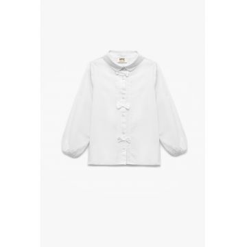 Camasa cu insertii brodate si aplicatii cu funda - Alb murdar