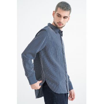 Camasa cu logo brodat si dungi - Alb/Gri carbune