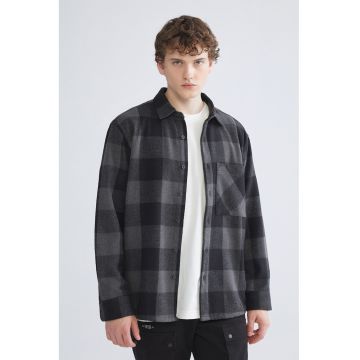 Camasa cu maneci lungi si model in carouri - Negru/Gri inchis