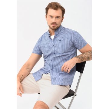 Camasa cu maneci scurte  C-Jukan pentru barbati - din bumbac - Albastru cu carouri - Regular Fit